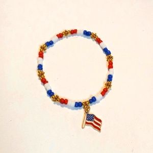 Red, White & Blue Beaded American Flag Charm Bracelet